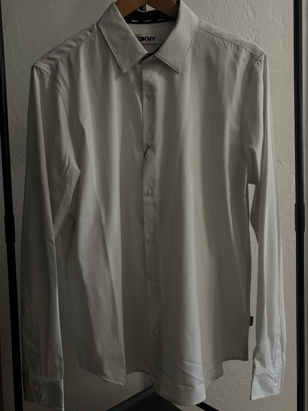 DKNY Men's White Long-Sleeve Dress Shirt